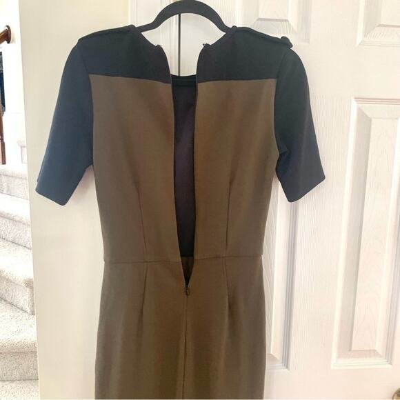 Mango Suit by MNG Brown & Black Contrast Sheath Dress w/ Brass Epaulette Detail - Picture 3 of 8
